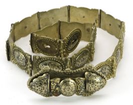 Russian Armenian white metal niello work wedding belt, 80cm in length : For further information on