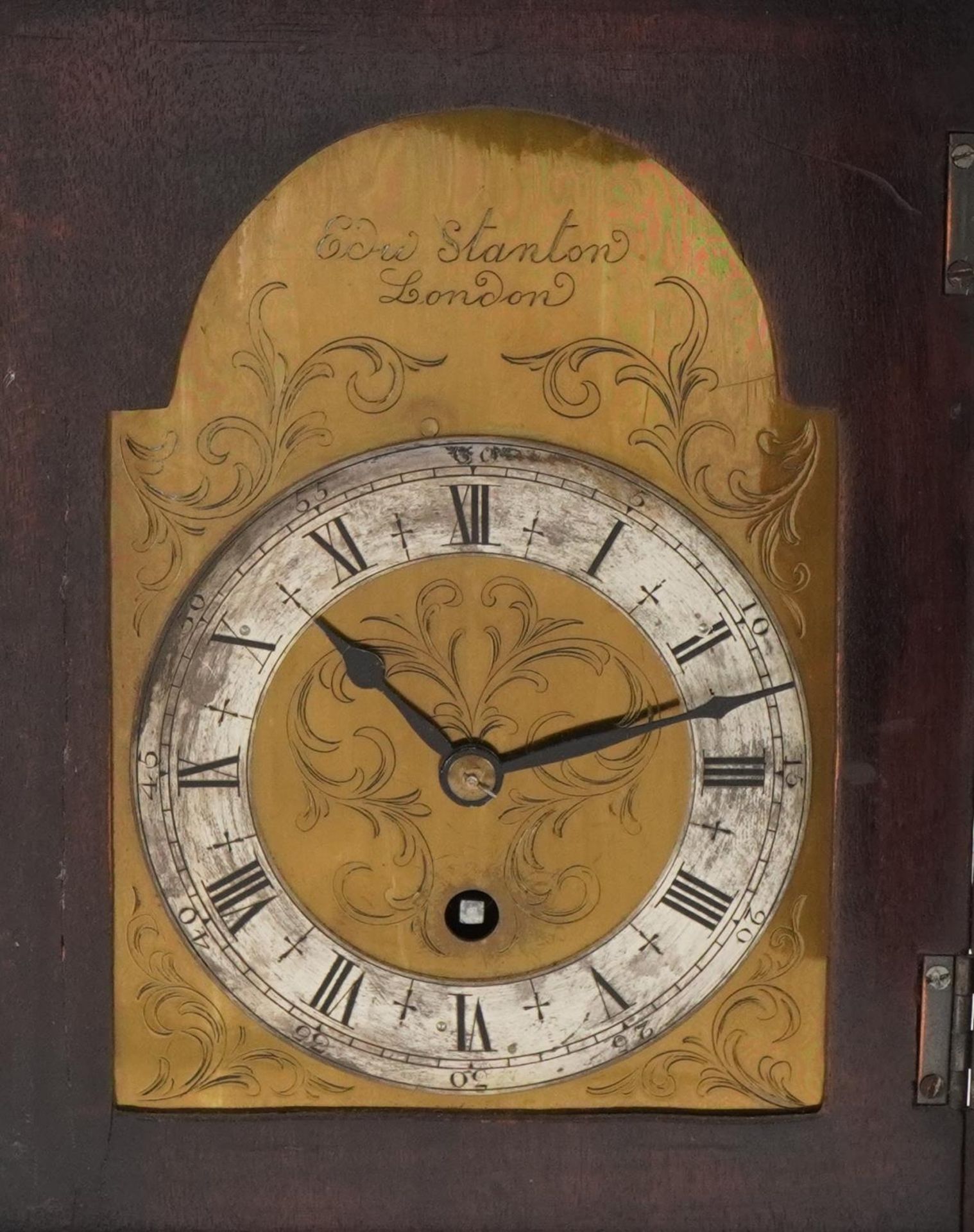 Edward Stanton of London, antique mahogany bracket clock with floral chased brass face and - Image 2 of 5