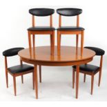 Schreiber, mid century Scandinavian style oval teak extending dining table and four chairs, 74cm H x