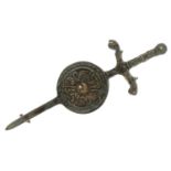 Scottish silver sword and shield brooch, indistinct hallmarks, 7.5cm wide, 9.7g : For further