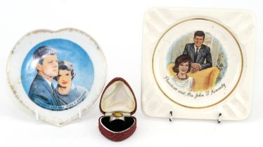 American interest porcelain heart shaped pin dish for President & Mrs J F Kennedy, similar ashtray