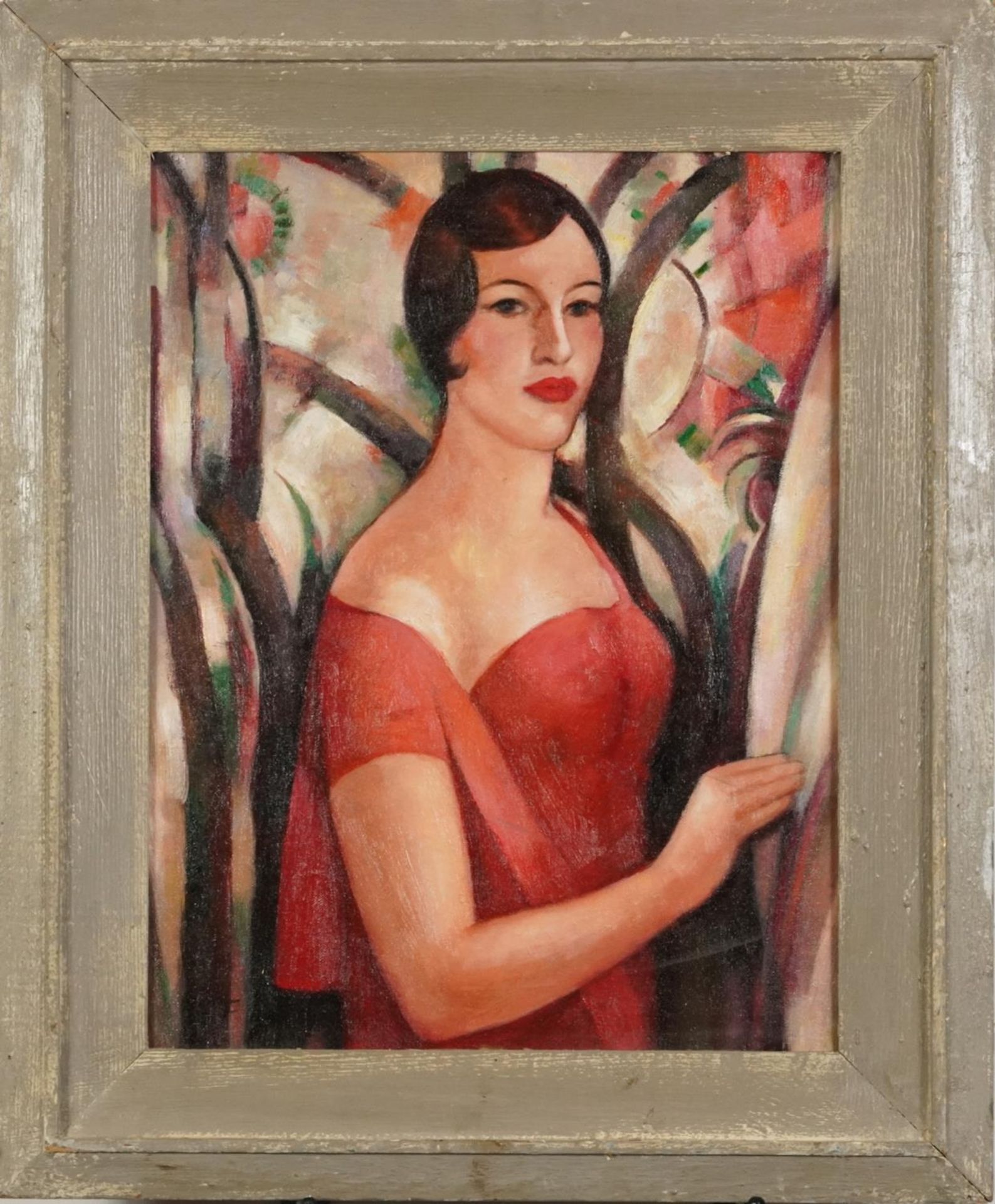 Top half portrait of a female, Camden school oil on board, framed, 44.5cm x 34cm excluding the frame - Image 2 of 5