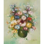 Tan Devilles - Still life flowers in a vase, Impressionist oil on canvas, mounted and framed, 60cm x