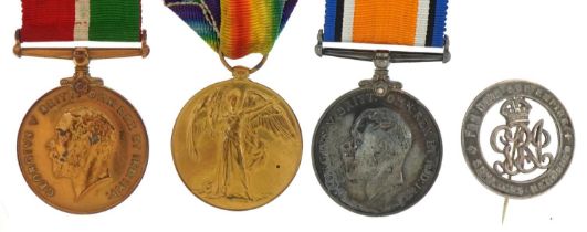 British military World War I three medal group comprising pair awarded to A.A.BUTCHER.ST.KPR.M.F.