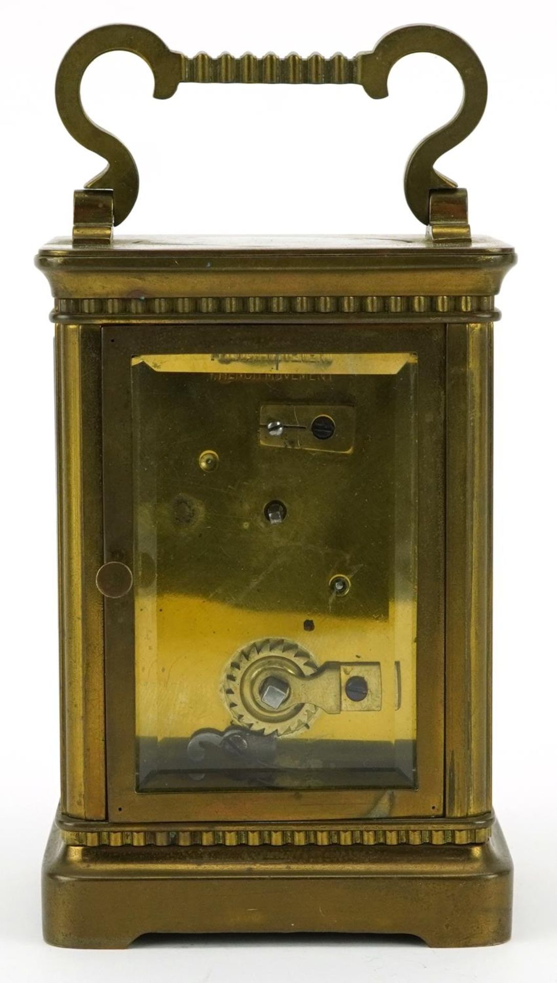 French brass cased carriage clock with enamelled chapter ring having Arabic numerals, 11.5cm high - Image 3 of 5