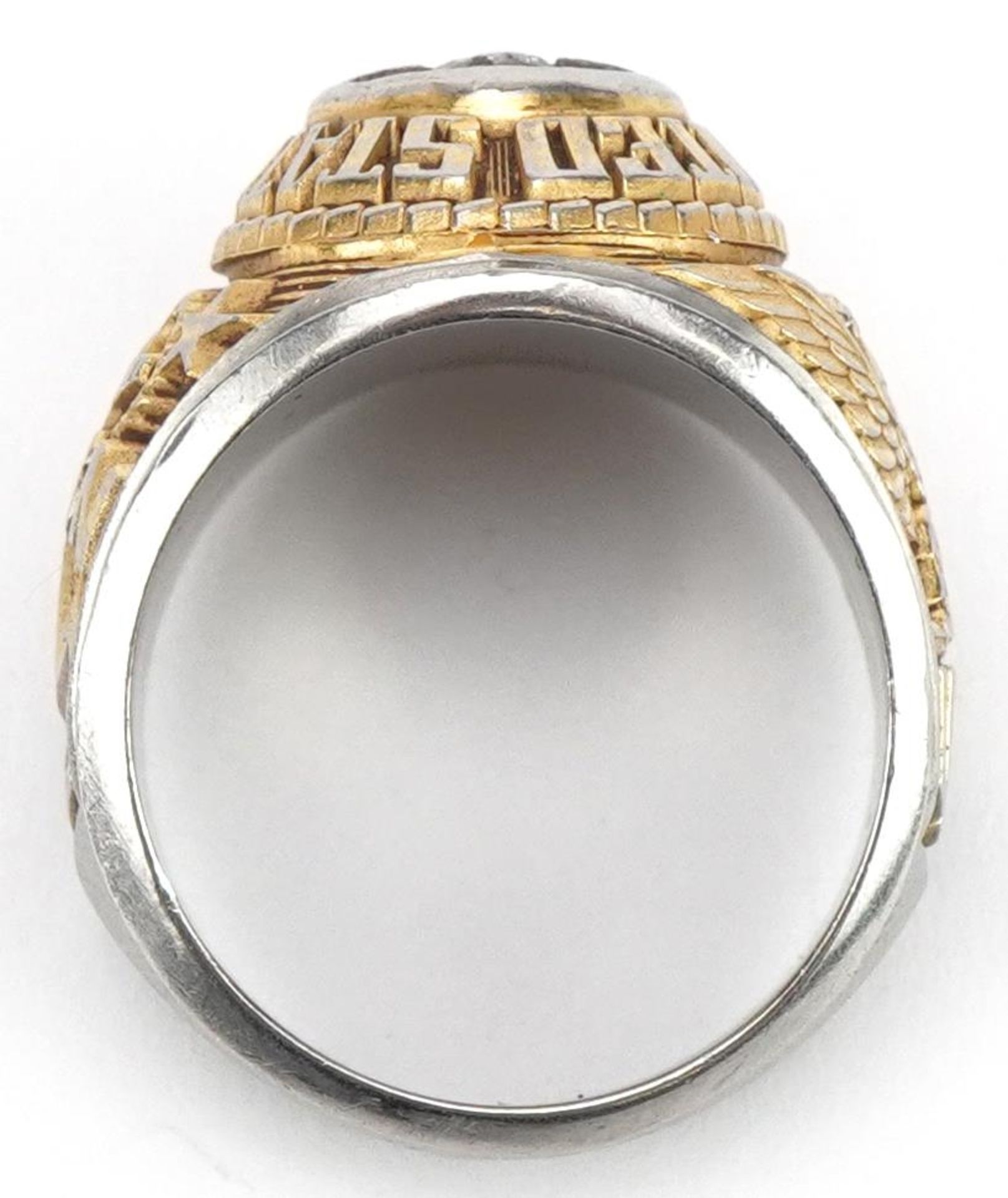 White metal and gold plated United States Navy style class ring, size W, 20.2g : For further - Image 3 of 4