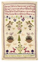 19th century needlework sampler worked by Henrietta Burr aged 8, dated 1877, 24.5cm x 15cm : For