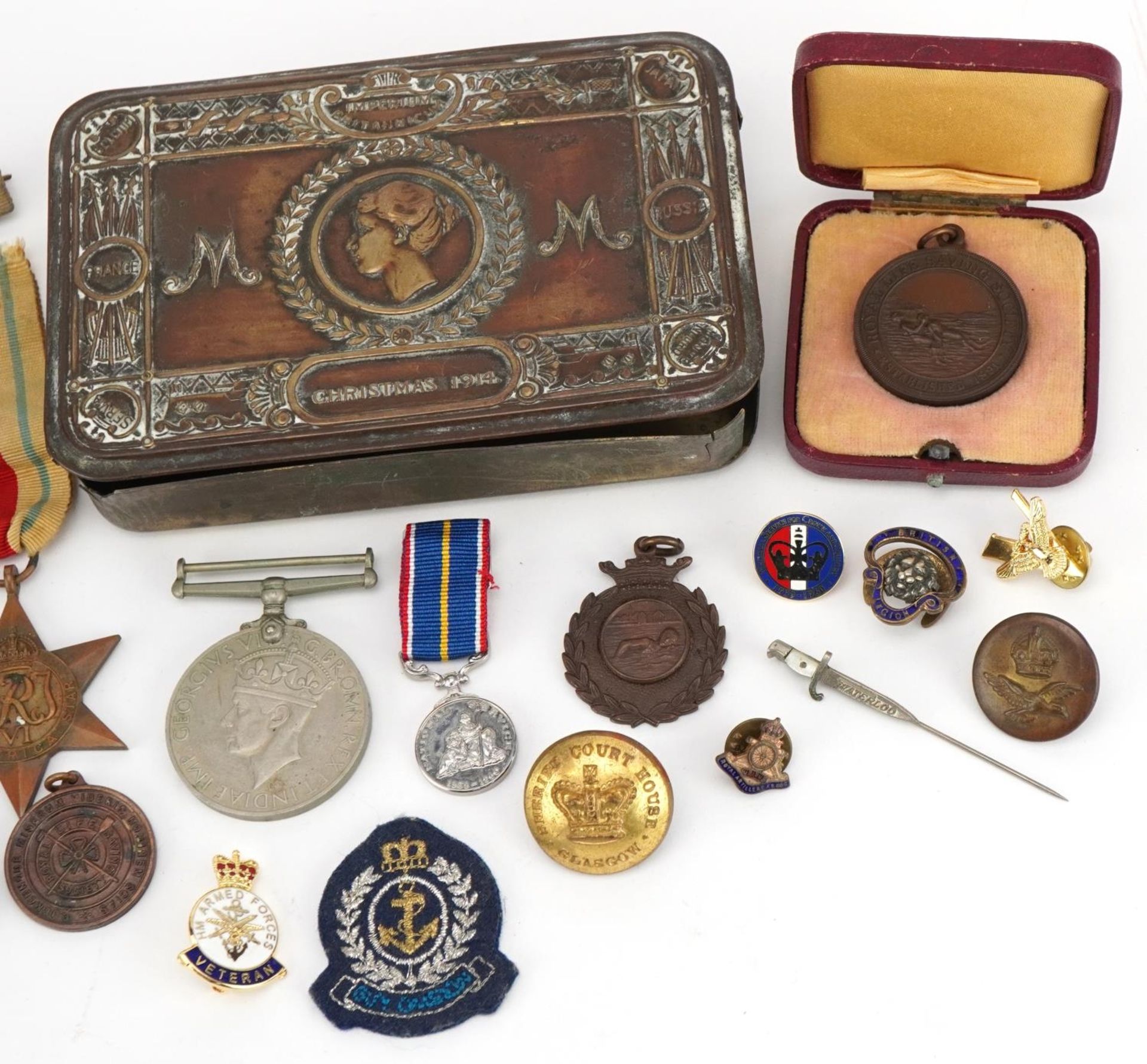 British military World War I Mary tin and various militaria including three World War II medals, - Image 3 of 6