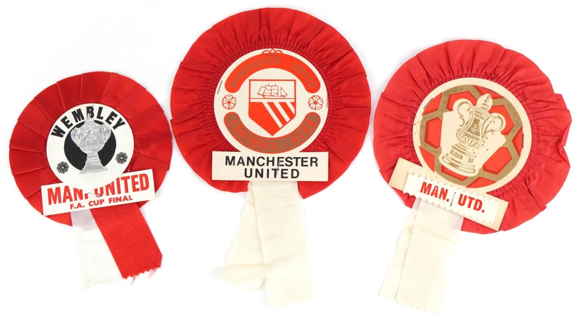 Three footballing interest Manchester United rosettes including FA Cup final at Wembley : For