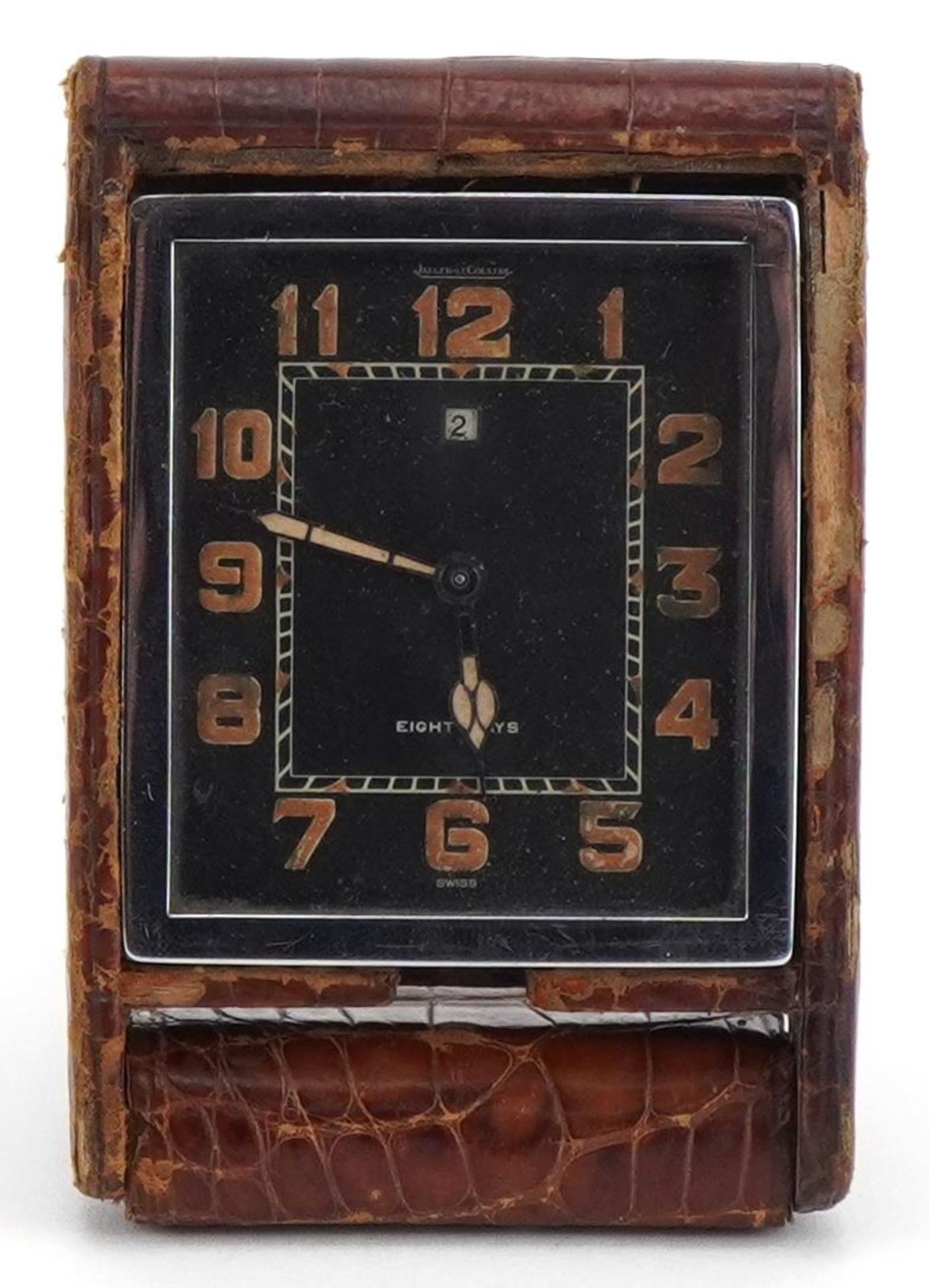 Art Deco Jaeger LeCoultre eight day travel clock with simulated crocodile skin leather case, - Image 2 of 4