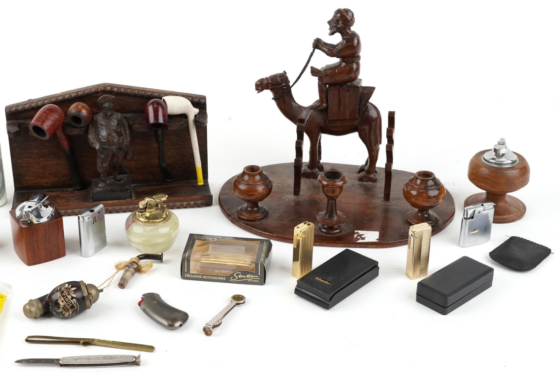 Early 20th century and later smoking items including a carved olive wood pipe stand from Jerusalem - Image 3 of 3