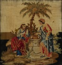 Biblical scene with chirst, 18th/19th century tapestry, framed and glazed, 30.5cm x 29cm excluding