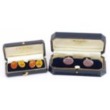 Two pairs of white metal and enamel cufflinks housed in T M Lewin fitted cases including a pair of