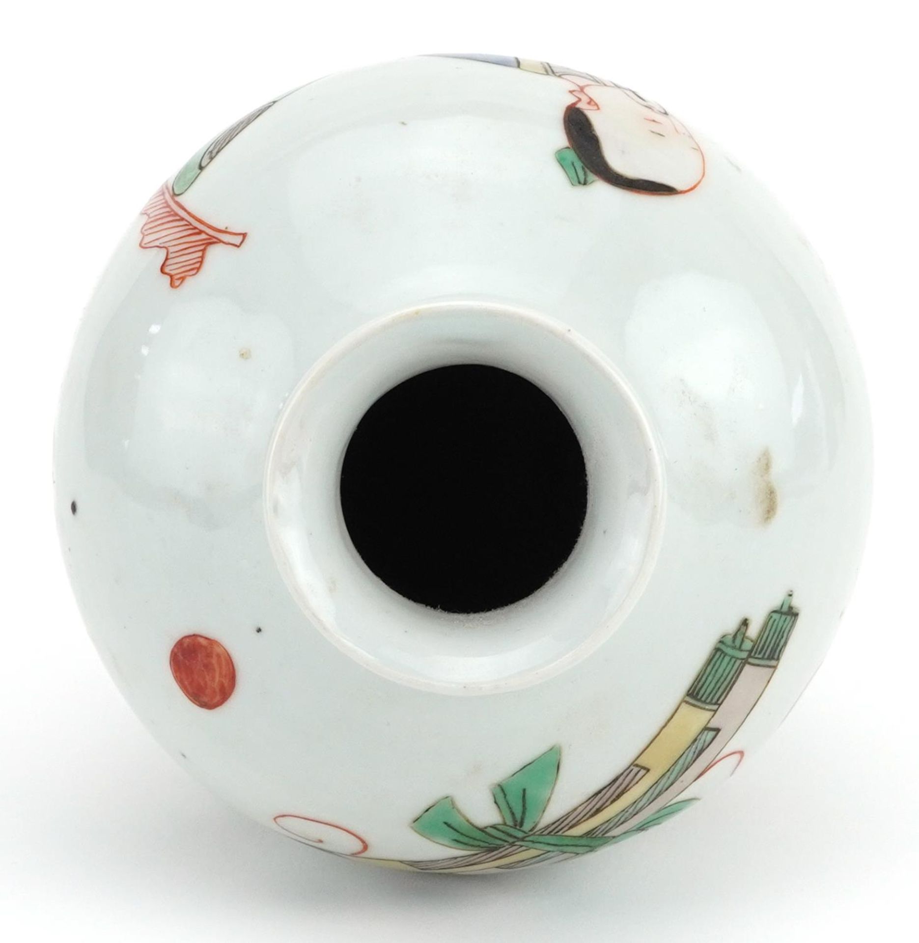 Chinese porcelain baluster vase hand painted in the famille verte palette with a scholar, 20cm - Image 5 of 6