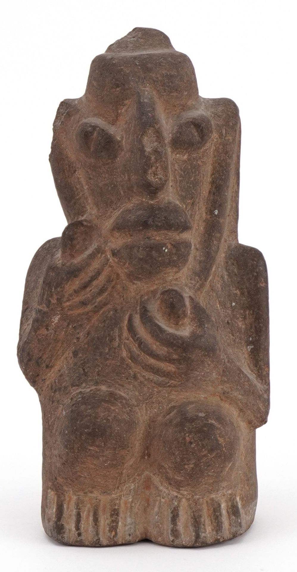 Antique Pre Columbian Aztec carved stone figure of a kneeling nude male, possibly volcanic stone, - Image 2 of 4