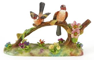 Crown Staffordshire porcelain group of two birds, modelled by J T Jones, 22cm in length : For