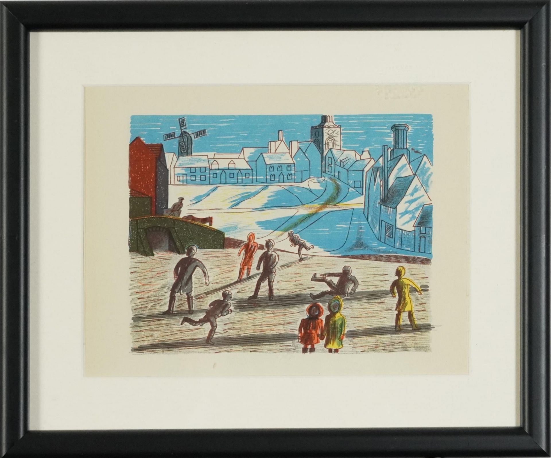 Edward Bawden - Children skating, lithograph, inscribed Sherival Press 1946 verso, mounted, framed - Image 2 of 4