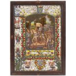 Arts & Crafts Pre-Raphaelite leaded stained glass panel hand painted with Joan of Arc, housed in