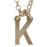 Silver initial K pendant on a silver Belcher link necklace, 44cm in length, 4.3g : For further