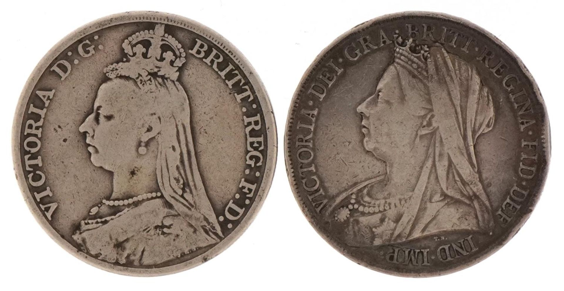 Three Queen Victoria silver crowns comprising dates 1892 and 1900, 55g : For further information - Image 2 of 2