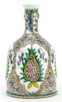 Kutahya pottery hookah base hand painted with stylised leaves and flowers, 21cm high : For further