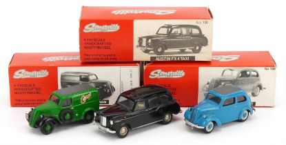 Three Somerville diecast models with boxes comprising Austin FX 4 Taxi, Ford E93A Popular and