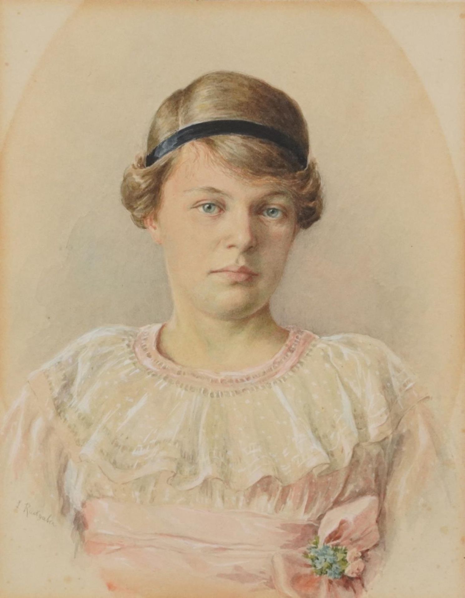 L Ruckgaber - Early 20th century head and shoulders portrait of a young female, signed