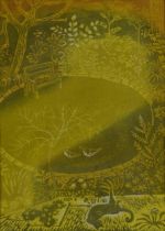 Hilary Stebbing - Golden Day, pencil signed screen print, limited edition 1/30, mounted, framed