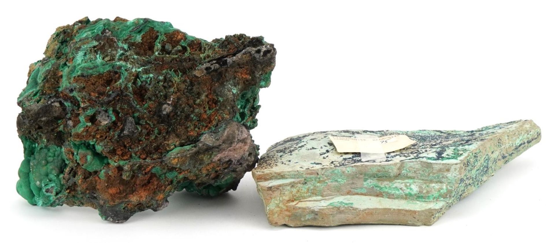 Two large geology interest natural history green malachite specimens, the largest 28cm wide : For - Image 5 of 5