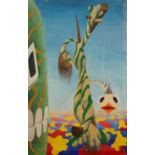 Styan 1973 - Surreal skeleton and tree, oil on canvas, unframed, 68.5cm x 43cm : For further