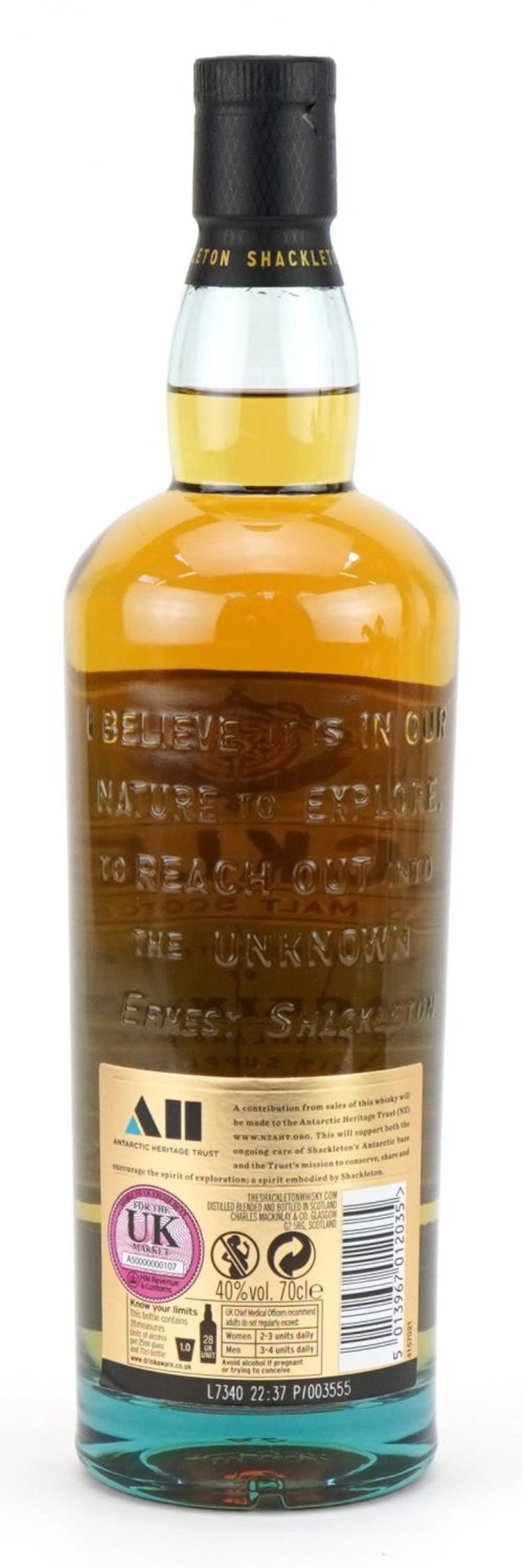 Bottle of Shackleton Blended Malt Scotch whisky with box, British Antarctic Expedition : For further - Image 2 of 2