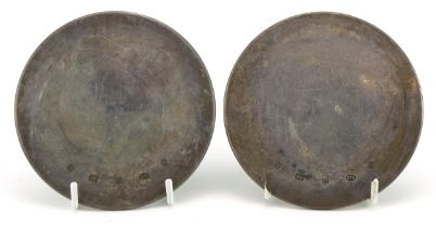 Carrs of Sheffield, pair of Elizabeth II silver coasters, Sheffield 2003, 10cm in diameter, total