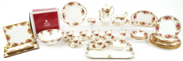Royal Albert Old Country Roses dinner and teaware including coffee pot, trios, dinner plates,