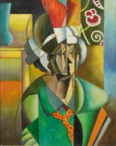 Manner of Jean Metzinger - Portrait of a female, French Cubist school oil on board, mounted and