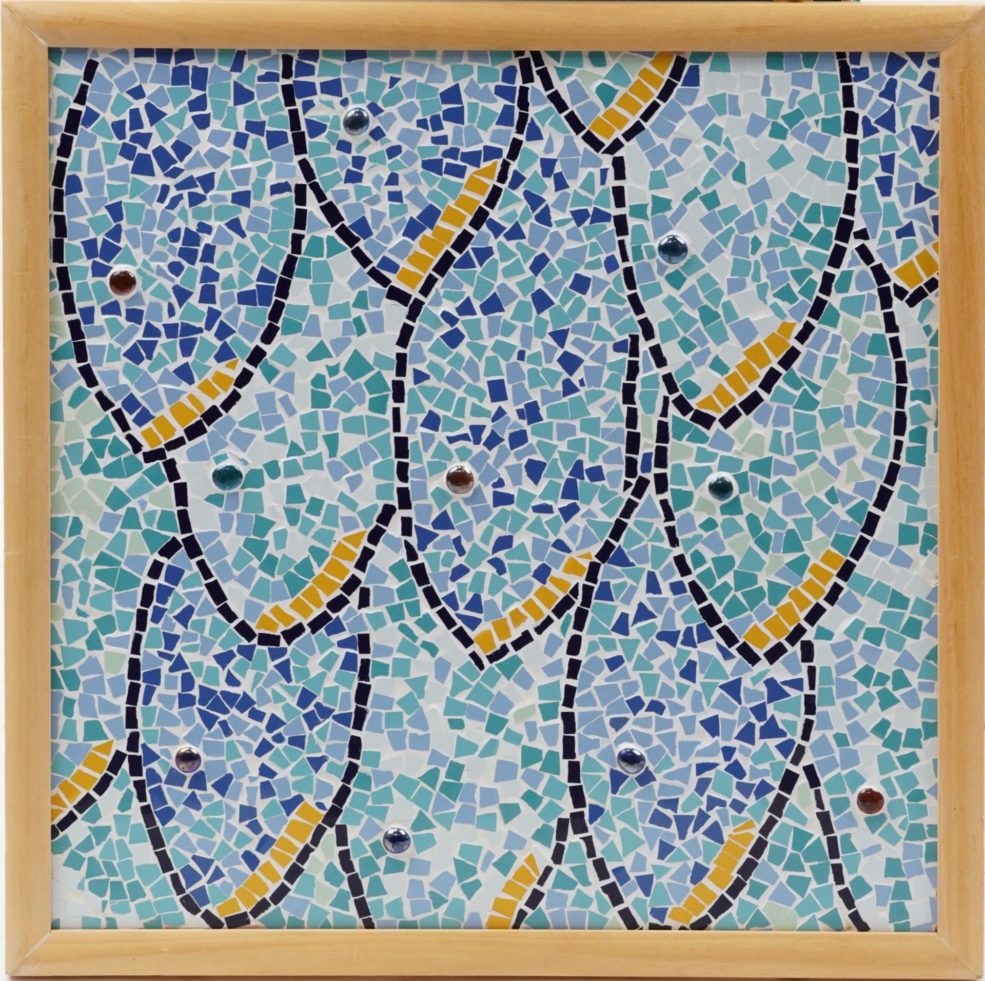 Three contemporary mosaic ceramic plaques of fish, one framed created by visually impaired ex- - Image 4 of 7