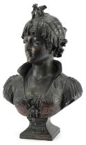 After Cesar Ceribelli, Italian patinated bronze bust of a female entitled Bianca, 37.5cm high :