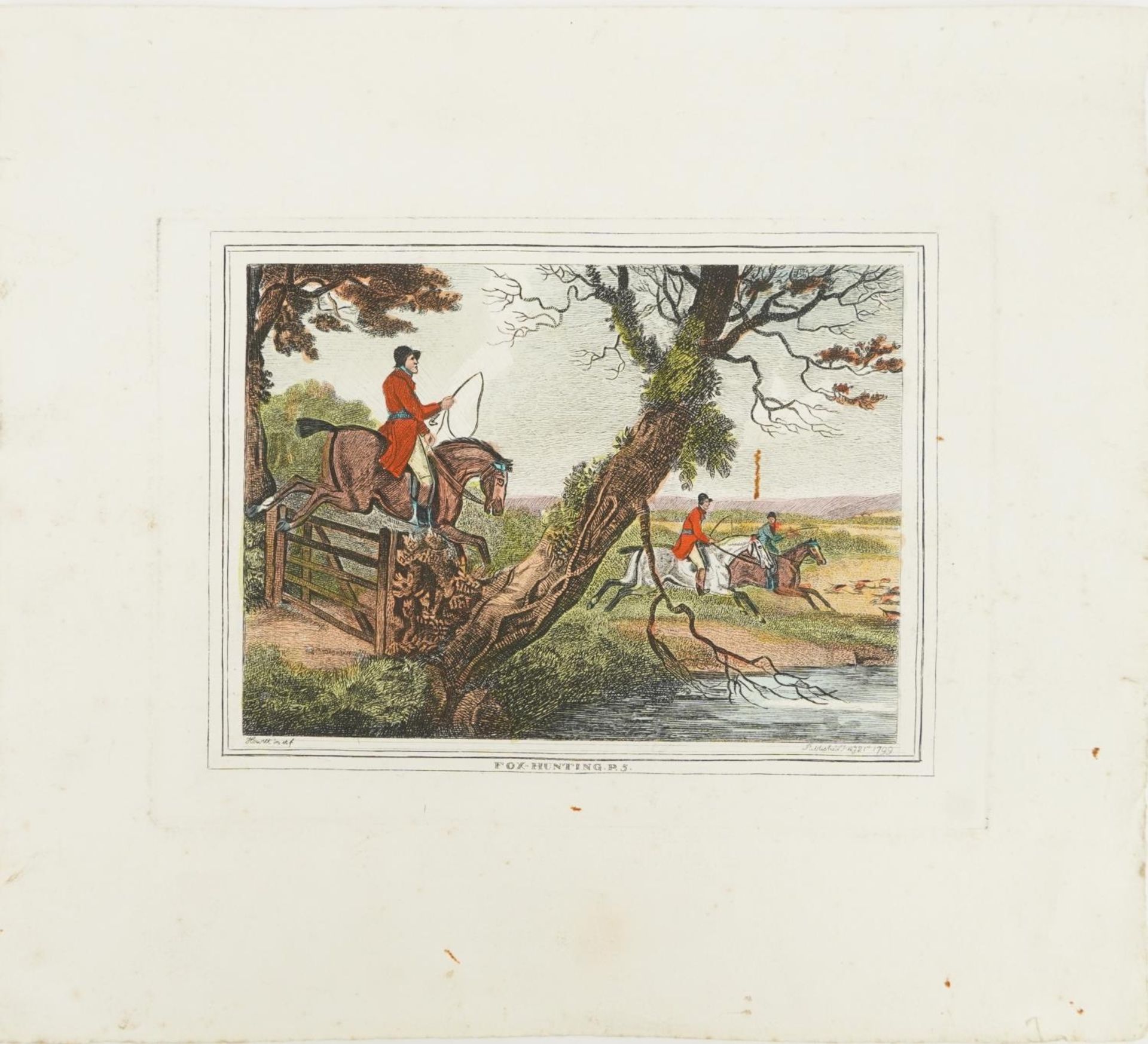 Foxhunting P5 and P6, two 18th century coloured engravings, unframed, each 29.5cm x 27.5cm : For - Image 3 of 9