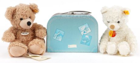 Two Steiff bears with suitcase including Fynn, the largest 28cm high : For further information on