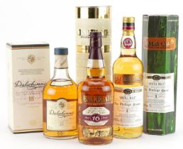 Three bottles of whisky with boxes comprising The Old Malt Cask of the Argyll Malt aged 8 years,