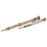 Victorian unmarked gold propelling pencil inset with turquoise cabochons and unmarked gold