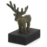 Greek style bronze figure of a moose on painted stand, overall 11.5cm high : For further information