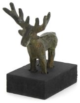 Greek style bronze figure of a moose on painted stand, overall 11.5cm high : For further information