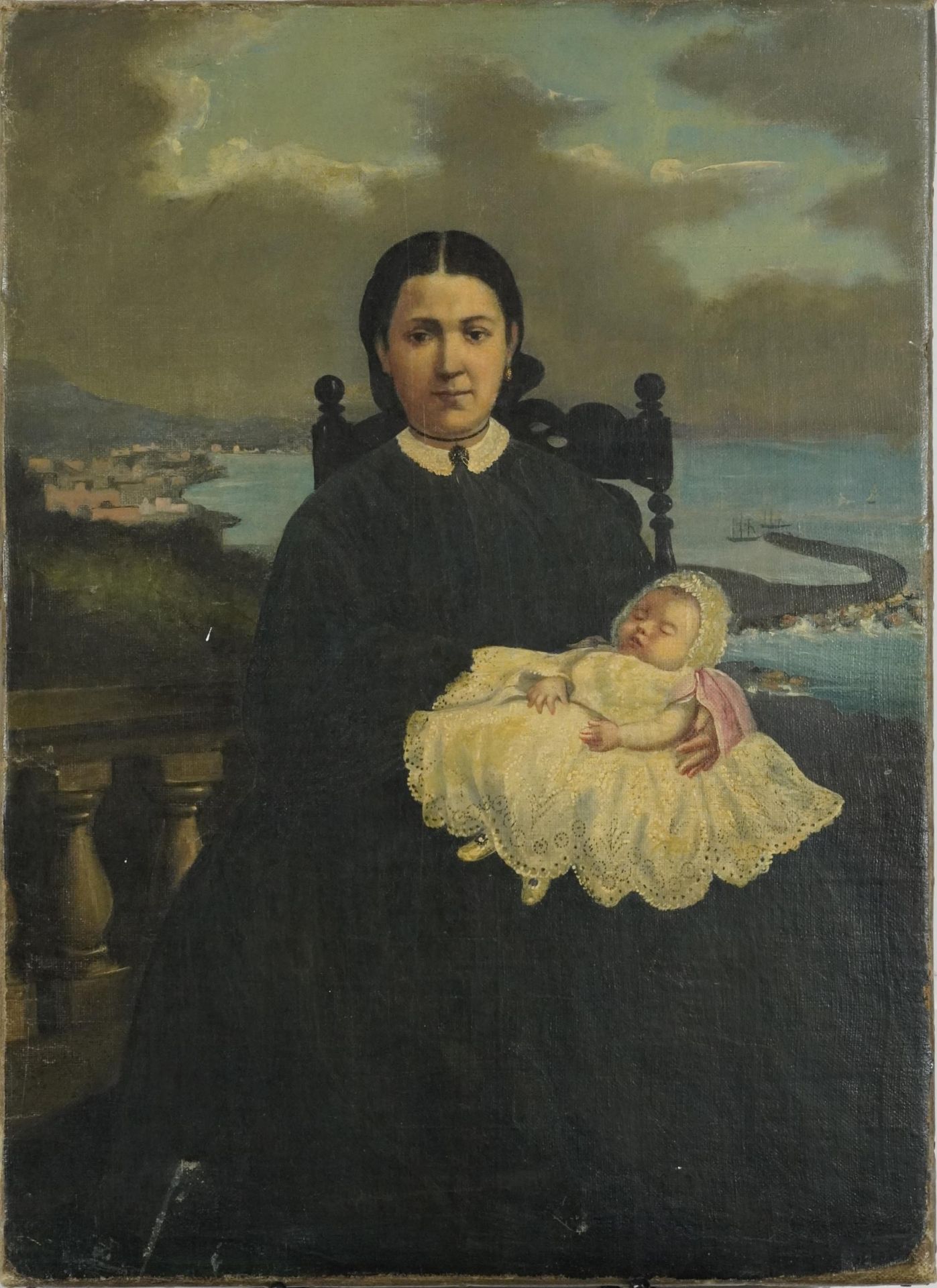 Lucien Lévy-Dhurmer - Mother and child before a landscape, 19th century oil on canvas, unframed,