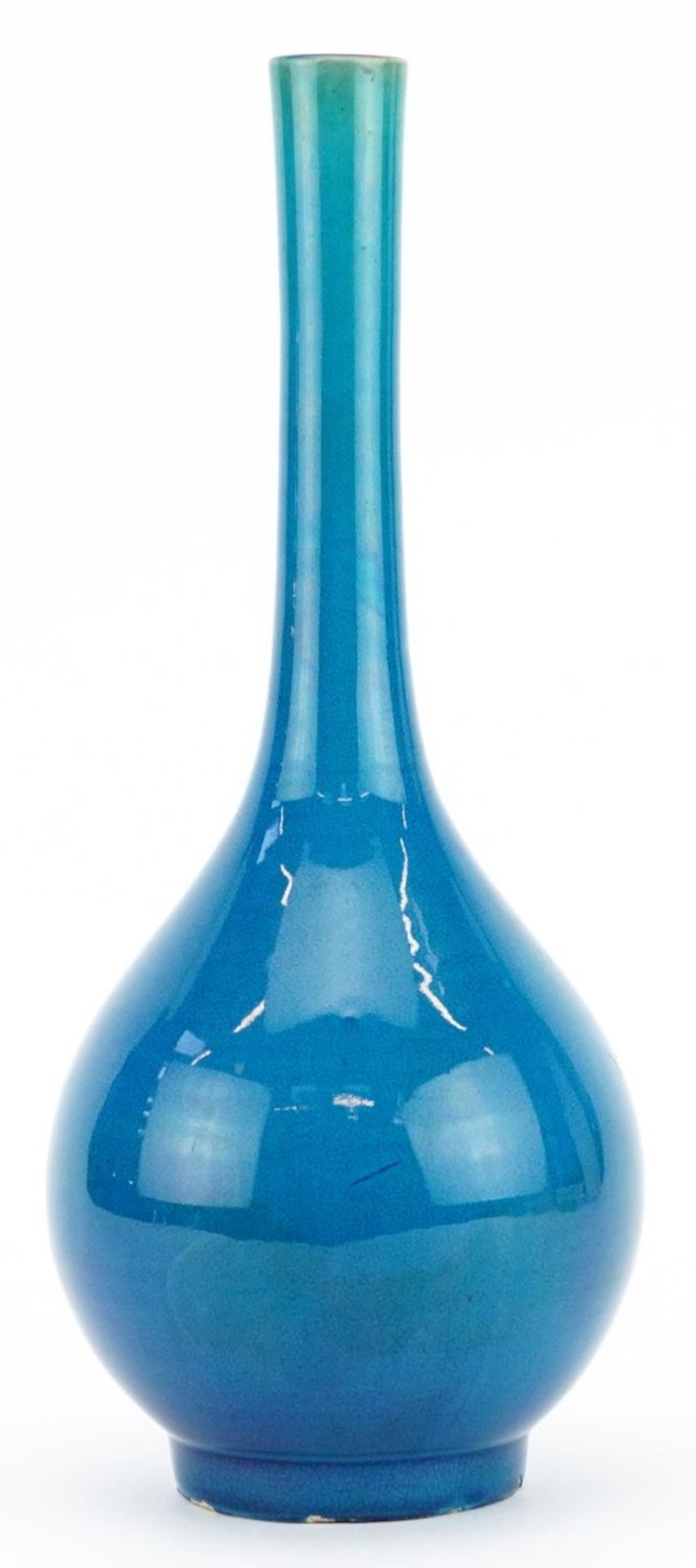 Chinese porcelain long neck bottle vase having a blue glaze, 31cm high : For further information - Image 2 of 6