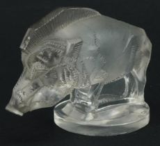 Rene Lalique, French Art Deco glass Sanglier car mascot etched R Lalique France no 1157 to the base,