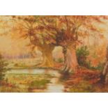 Florence A Manlove 1921 - Stream through woodland, watercolour, mounted, framed and glazed, 34cm x