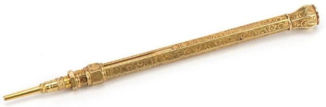 Sampson Mordan & Co, Victorian unmarked gold propelling pencil with floral chased body and
