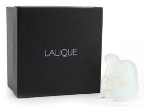 Lalique, French opalescent glass Nu Sage statuette with fitted box, etched Lalique France, 7.5cm