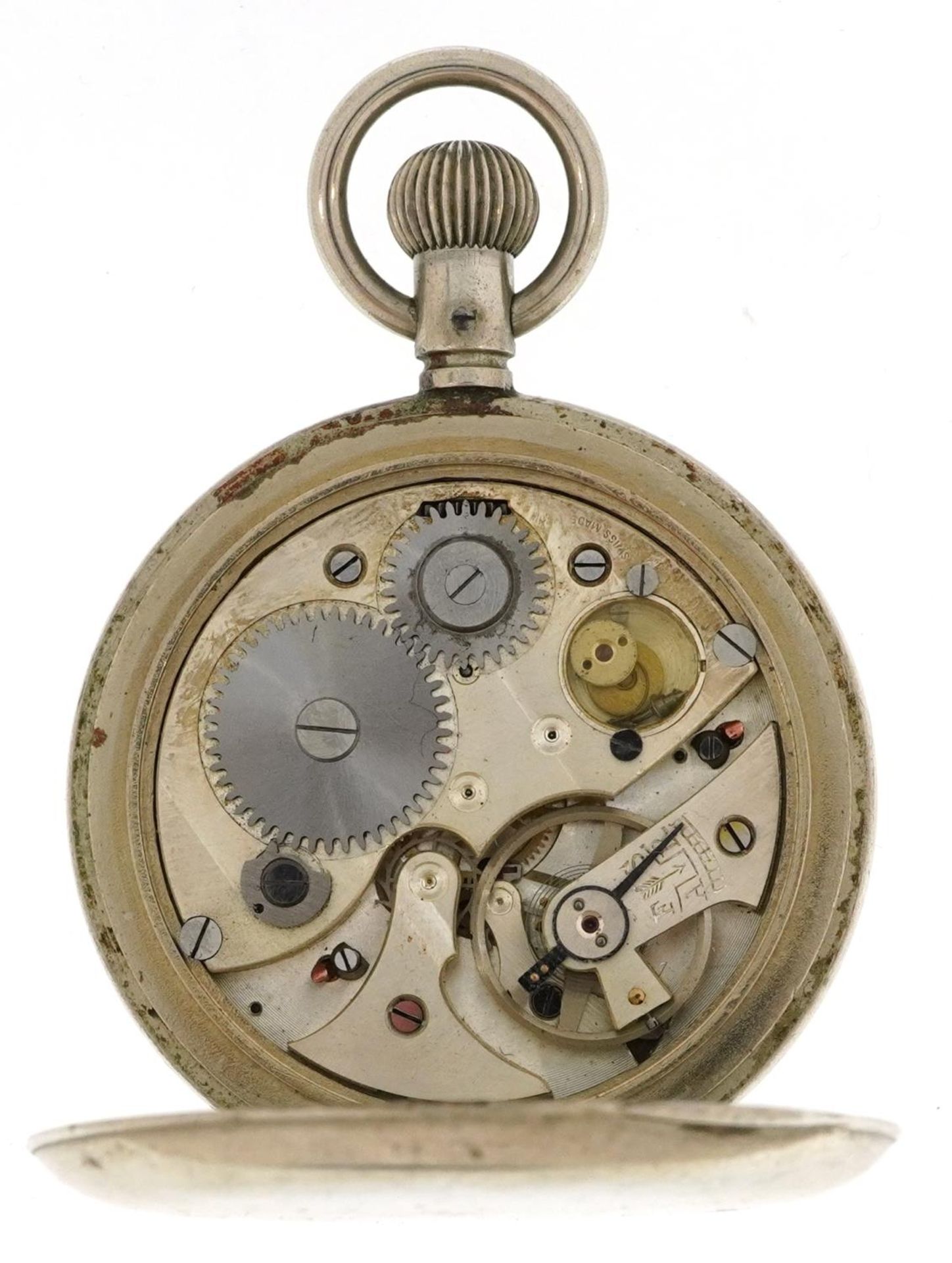 Gentlemen's white metal stopwatch with enamelled dial, the case numbered 910458, 50mm in - Image 3 of 4