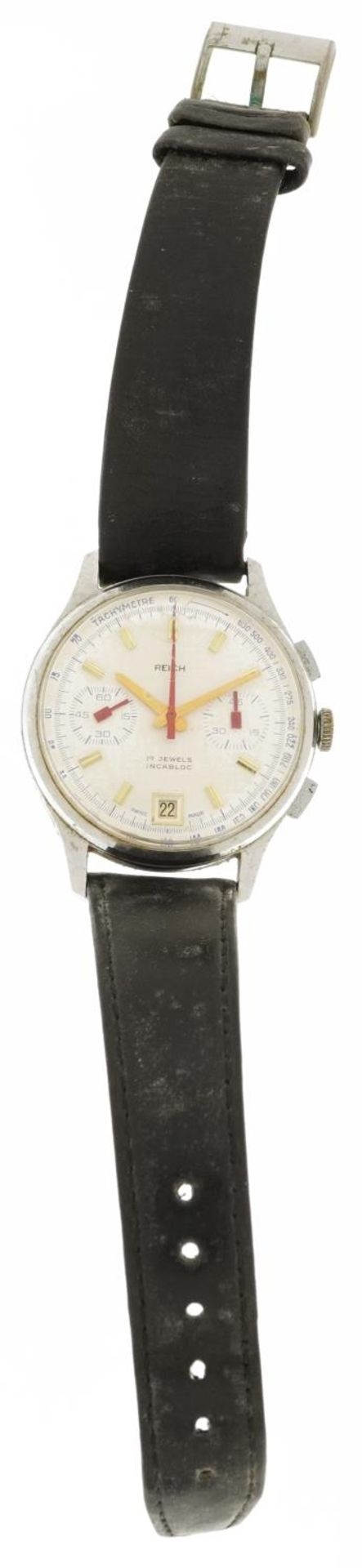 Reich, gentlemen's chronograph manual wristwatch with date aperture, the case numbered 661701, 35.5 - Image 4 of 8